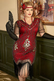 Plus Size 1920'erne Gatsby Paillet Fringed Paisley Flapper Kjole