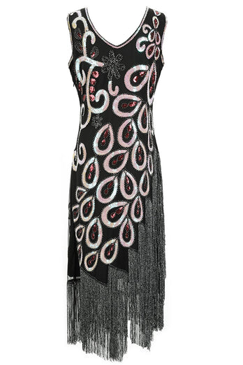Asymmetrisk V Hals 1920'erne Flapper Kjole