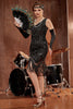 Indlæs billede til gallerivisning Sort V-hals Frynser Pailletter Gatsby 1920&#39;ernes Flapper Kjole