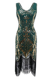 Sort V-hals Frynser Pailletter Gatsby 1920'ernes Flapper Kjole