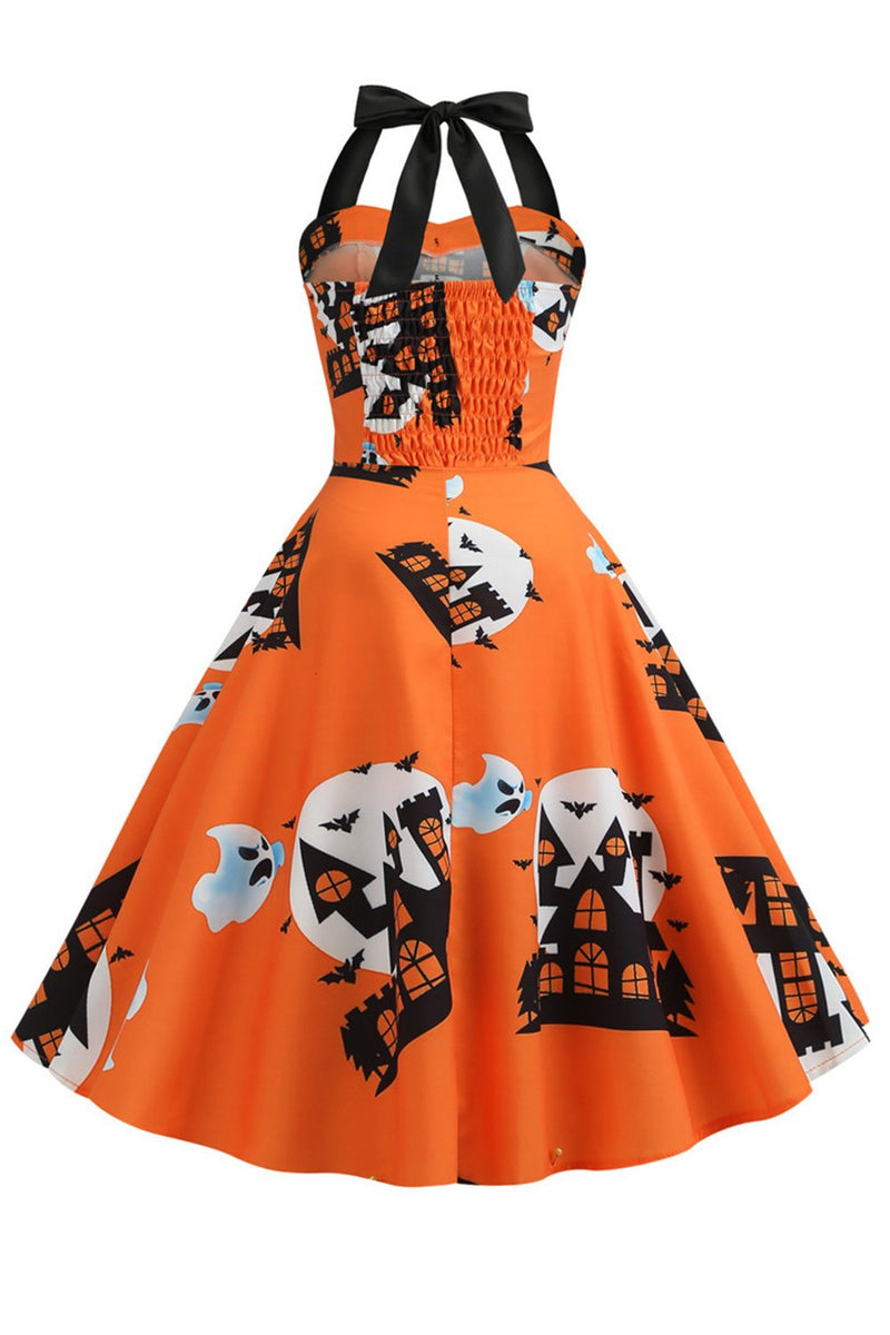Indlæs billede til gallerivisning Orange Halter Halloween Vintage Kjole