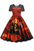 Indlæs billede til gallerivisning Orange Halloween vintage kjole med blonder