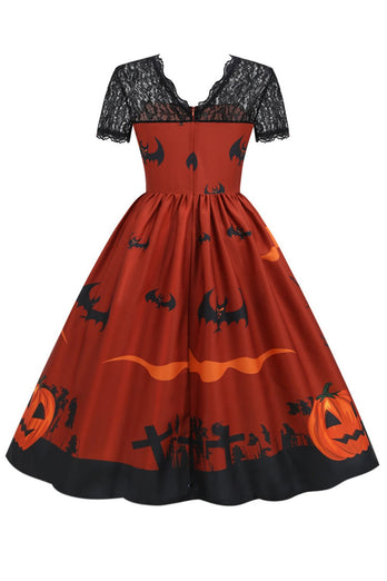 Orange Halloween vintage kjole med blonder