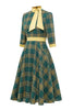 Indlæs billede til gallerivisning Grøn Plaid Vintage 1950&#39;erne Kjole med Bowknot