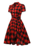 Indlæs billede til gallerivisning Rød Plaid korte ærmer vintage kjole