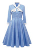 Indlæs billede til gallerivisning Blå knap Vintage 1950&#39;erne Kjole med Bowknot
