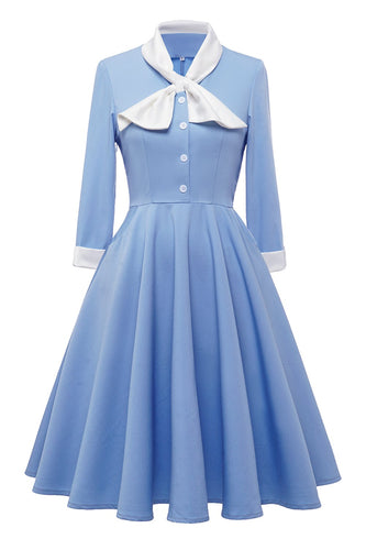 Blå knap Vintage 1950'erne Kjole med Bowknot