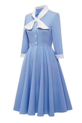 Blå knap Vintage 1950'erne Kjole med Bowknot