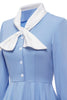 Indlæs billede til gallerivisning Blå knap Vintage 1950&#39;erne Kjole med Bowknot