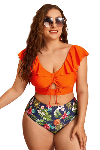Plus size orange blomster bikini