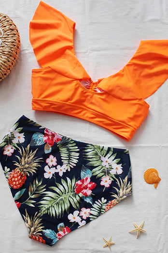 Plus size orange blomster bikini
