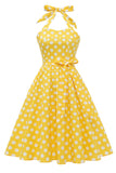 Halter Blå Polka Prikker 1950'erne Kjole