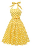 Halter Blå Polka Prikker 1950'erne Kjole
