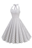 Halter Neck Blå Polka Dots Vintage Kjole med Rygløs
