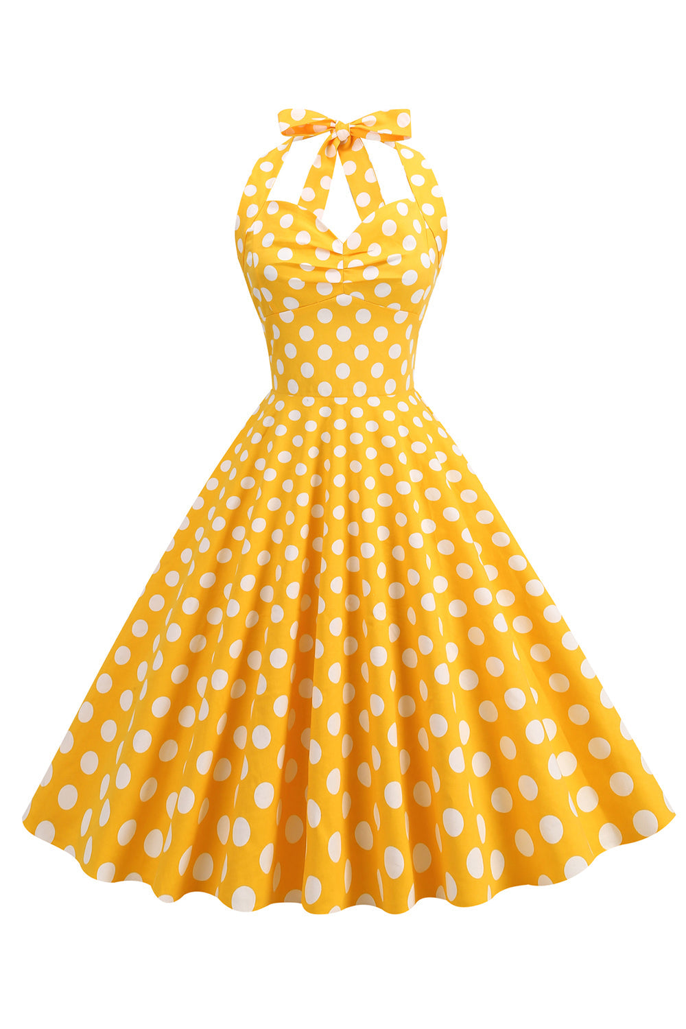 Halter Neck Blå Polka Dots Vintage Kjole med Rygløs