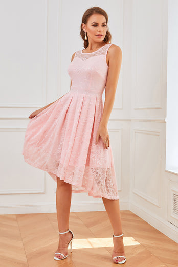 Pink ærmeløs blonde kjole