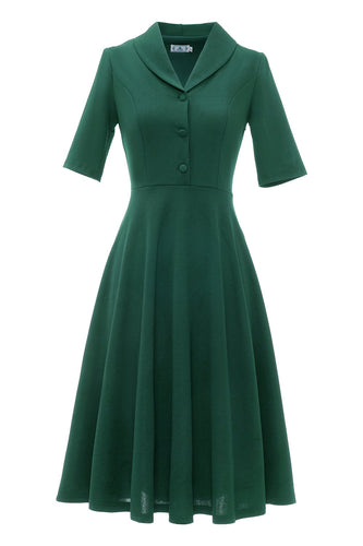 Mørkegrønne korte ærmer Vintage 1950'erne Kjole