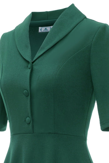 Mørkegrønne korte ærmer Vintage 1950'erne Kjole
