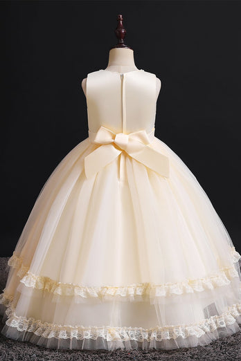 En line blush blomst pige kjole med blonde flæser