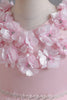 Indlæs billede til gallerivisning Pink ærmeløs rund hals tyl blomst pige kjole med applikationer