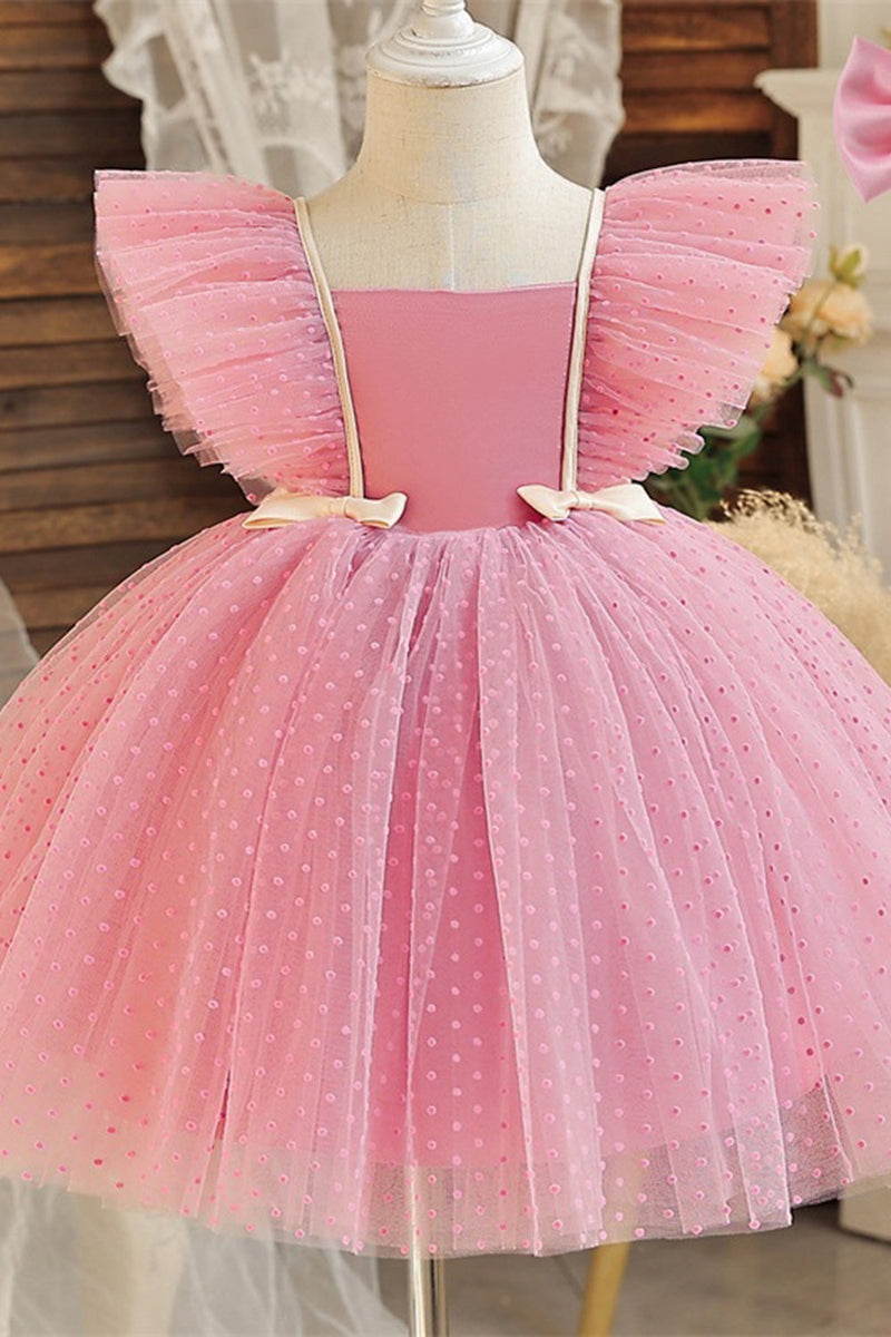 Indlæs billede til gallerivisning Pink firkantet hals tyl blomst pige kjole