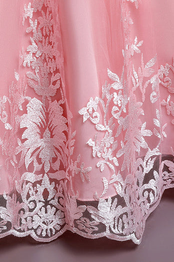 Pink broderi ærmeløs blomsterpigekjole med bowknot