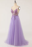 Lilla beaded Tulle Lang Prom Dress
