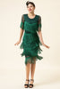 Indlæs billede til gallerivisning Rund hals mørkegrøn perle Gatsby 1920&#39;er kjole med frynser