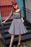 Swing Style V Hals Grid Vintage Kjole