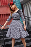 Swing Style V Hals Grid Vintage Kjole