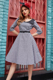 Swing Style V Hals Grid Vintage Kjole