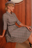 Mørkegrå 3/4 ærmer Vintage Plaid 1950'ernes Swing Party Kjole