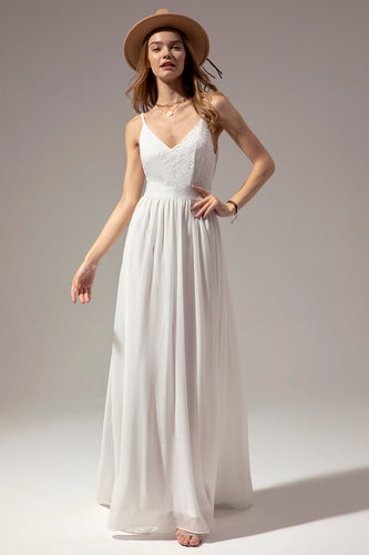 Hvid lang Chiffon brudepige Maxi kjole