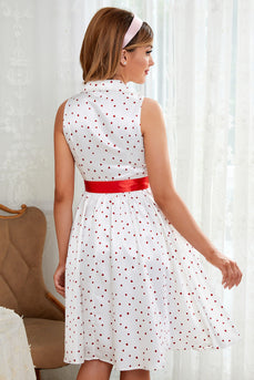 Hvid rød polka prikker vintage kjole