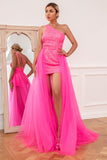 Hot Pink Detchable Train Prom Kjole