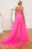 Hot Pink Detchable Train Prom Kjole