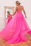 Hot Pink Detchable Train Prom Kjole