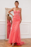 Coral Applique Tulle Prom Kjole