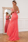 Coral Applique Tulle Prom Kjole