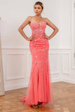 Coral Applique Tulle Prom Kjole