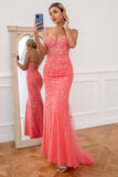 Coral Applique Tulle Prom Kjole