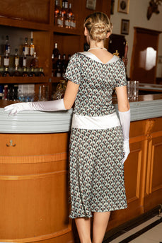 Elegant vintage afslappet blomsterprint arbejdsfest A-line swing kjole