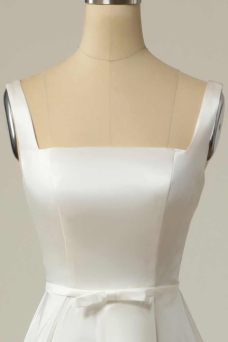 Indlæs billede til gallerivisning Enkel en line firkantet hals hvid lang brudekjole