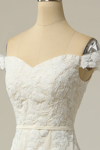 Havfrue fra skulderen hvid brudekjole med applikationer
