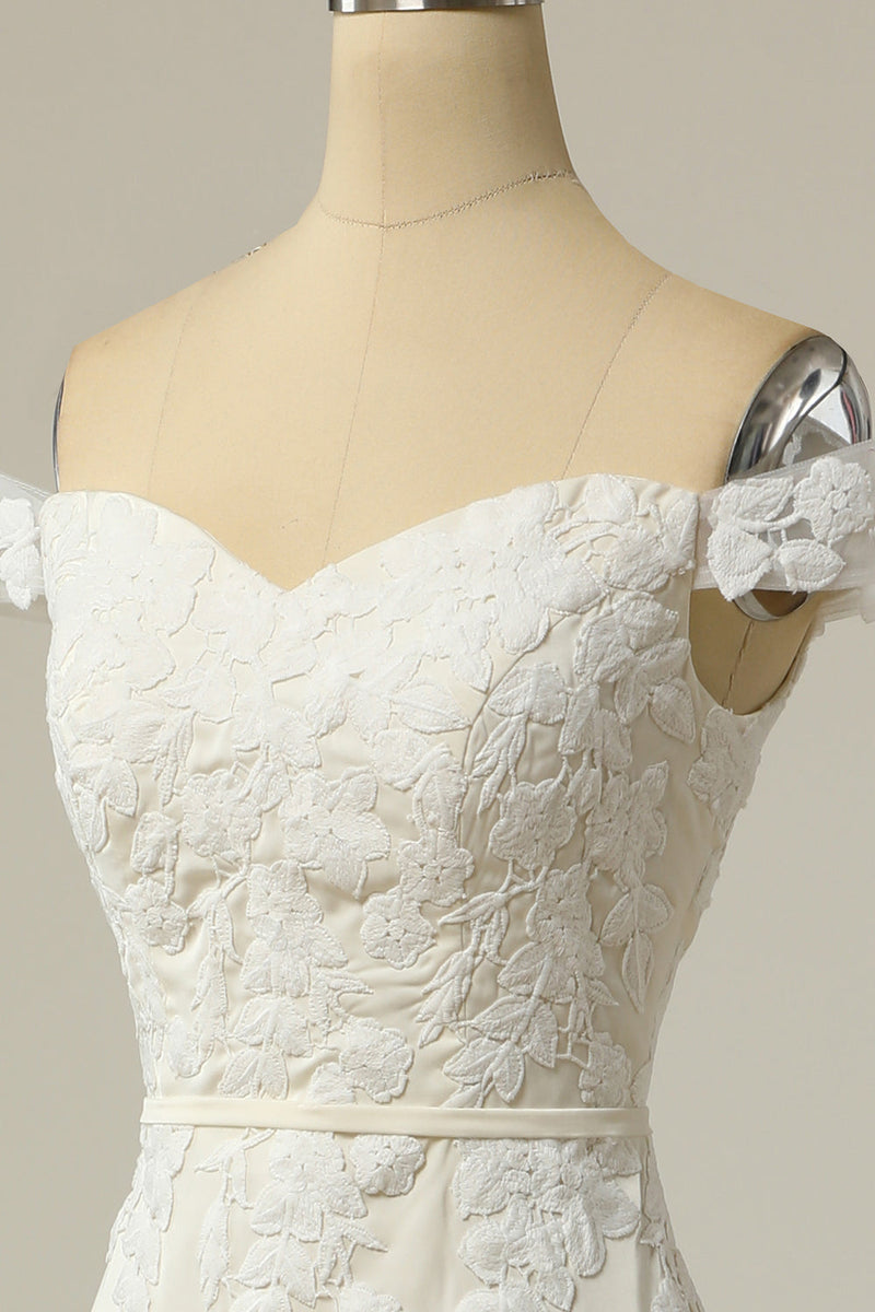 Indlæs billede til gallerivisning Havfrue fra skulderen hvid brudekjole med applikationer