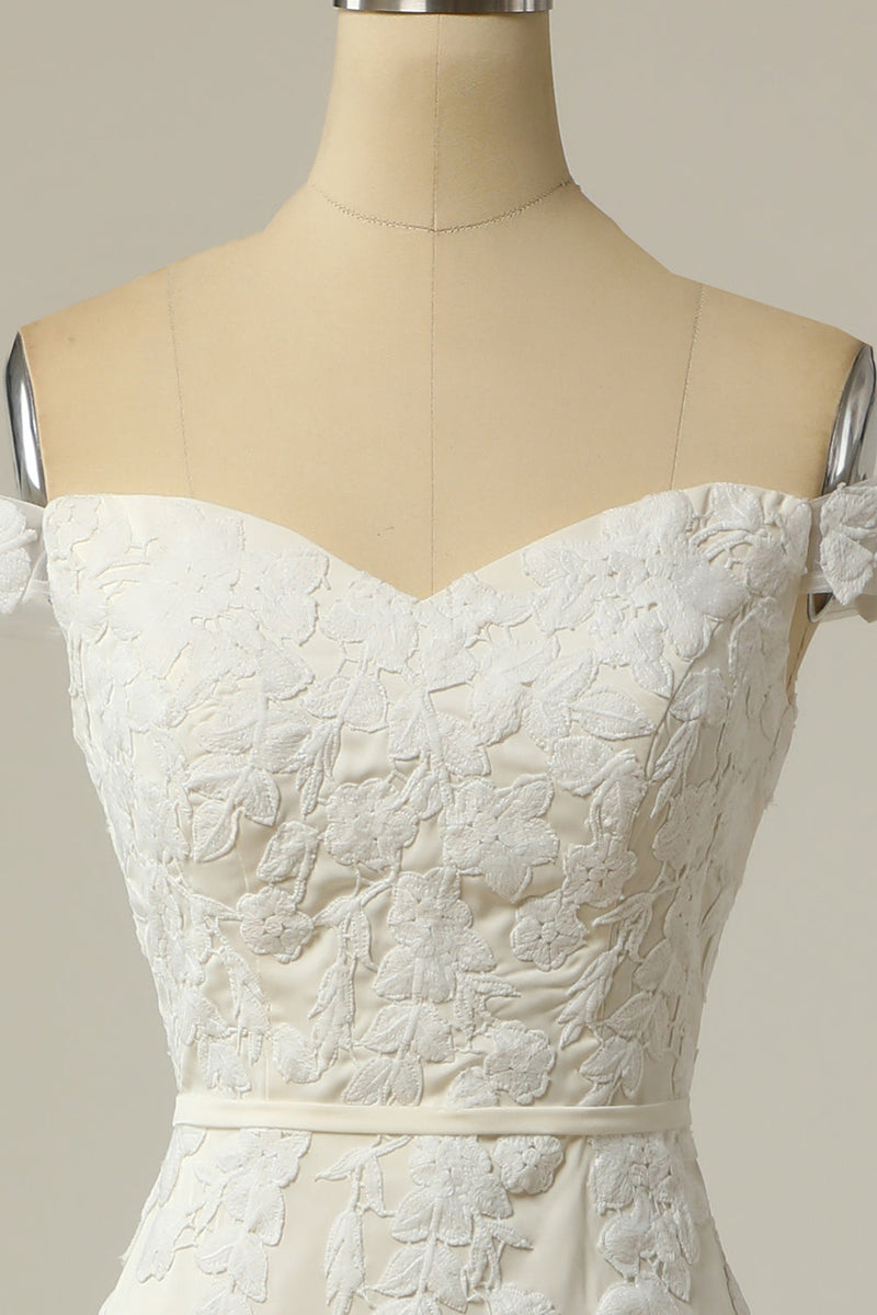 Indlæs billede til gallerivisning Havfrue fra skulderen hvid brudekjole med applikationer