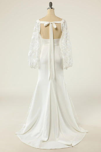 Hvid Havfrue lange ærmer brudekjole