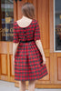 Indlæs billede til gallerivisning Rød Plaid vintage kjole med ærmer