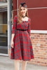 Indlæs billede til gallerivisning Plaid rød vintage kjole med ærmer