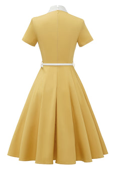 Retro stil gul 1950'er kjole med sløjfe